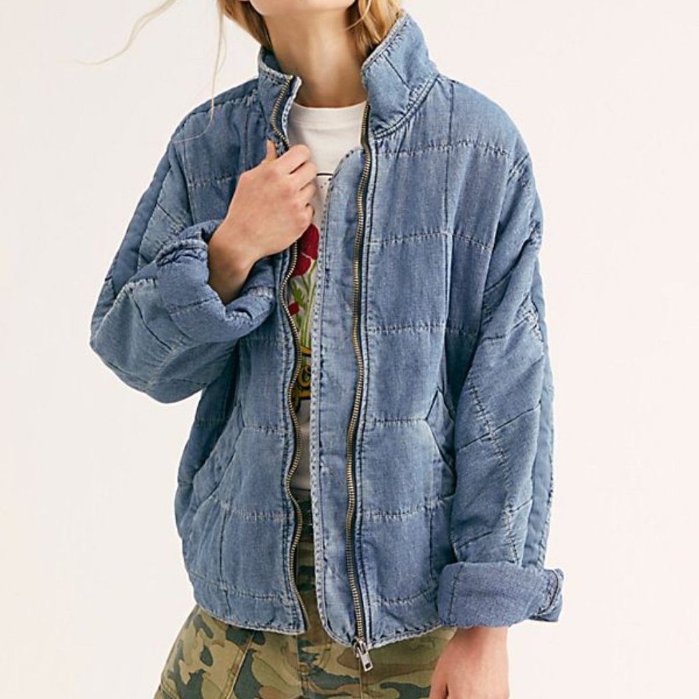 Free People Dolman Quilted Denim Jacket OBO